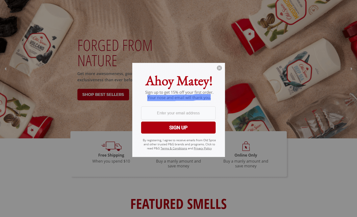 Old Spice email popup examples