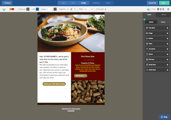 Personalized email marketing for restaurants