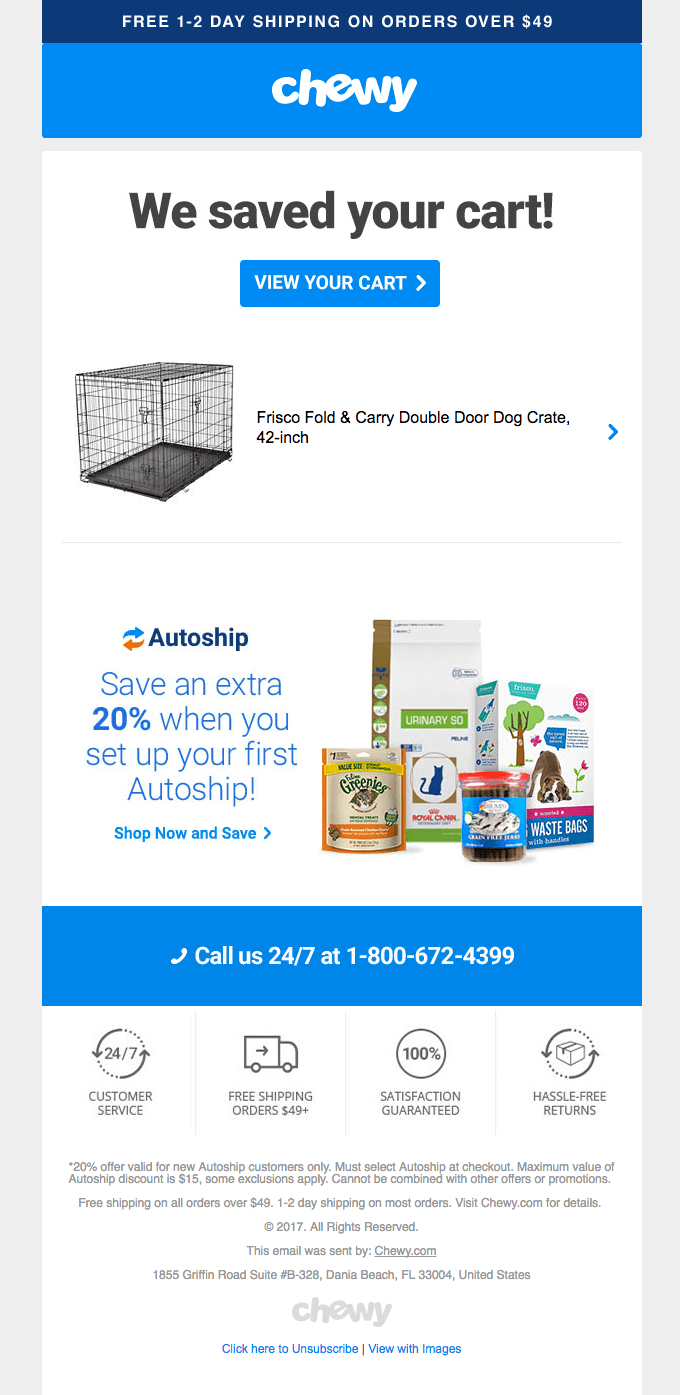 cart abandonment email example