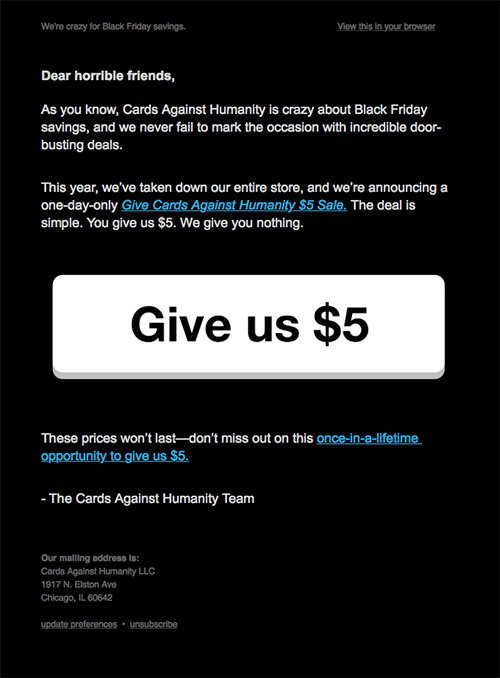 Cards Against Humanity black friday email