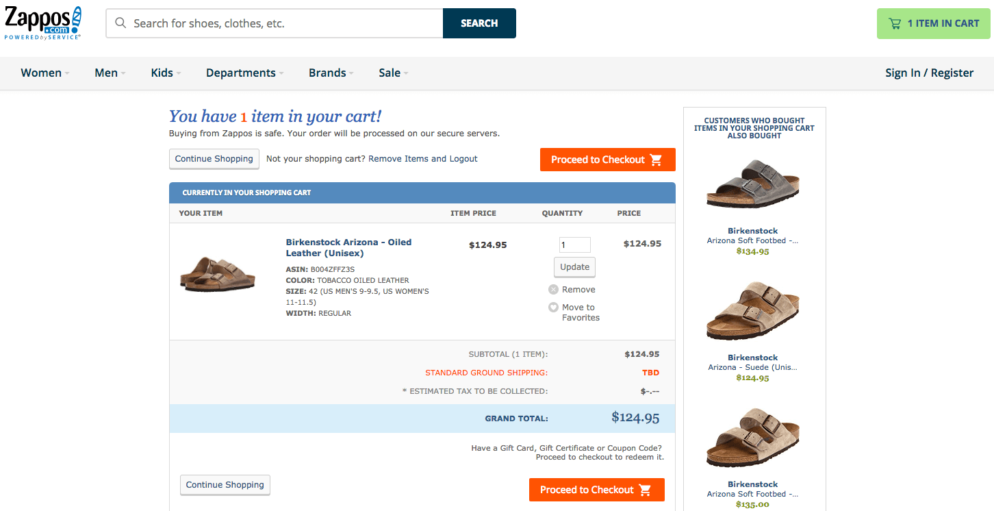 Zappos cart page