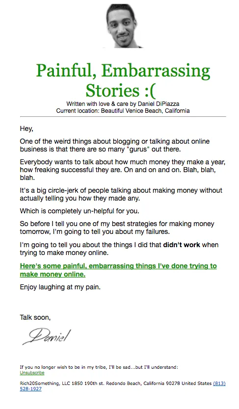 rich twenty something email marketing example