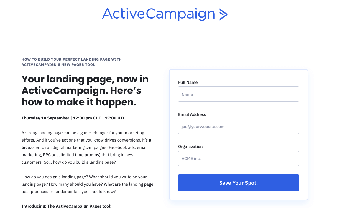 Even sign up landing page