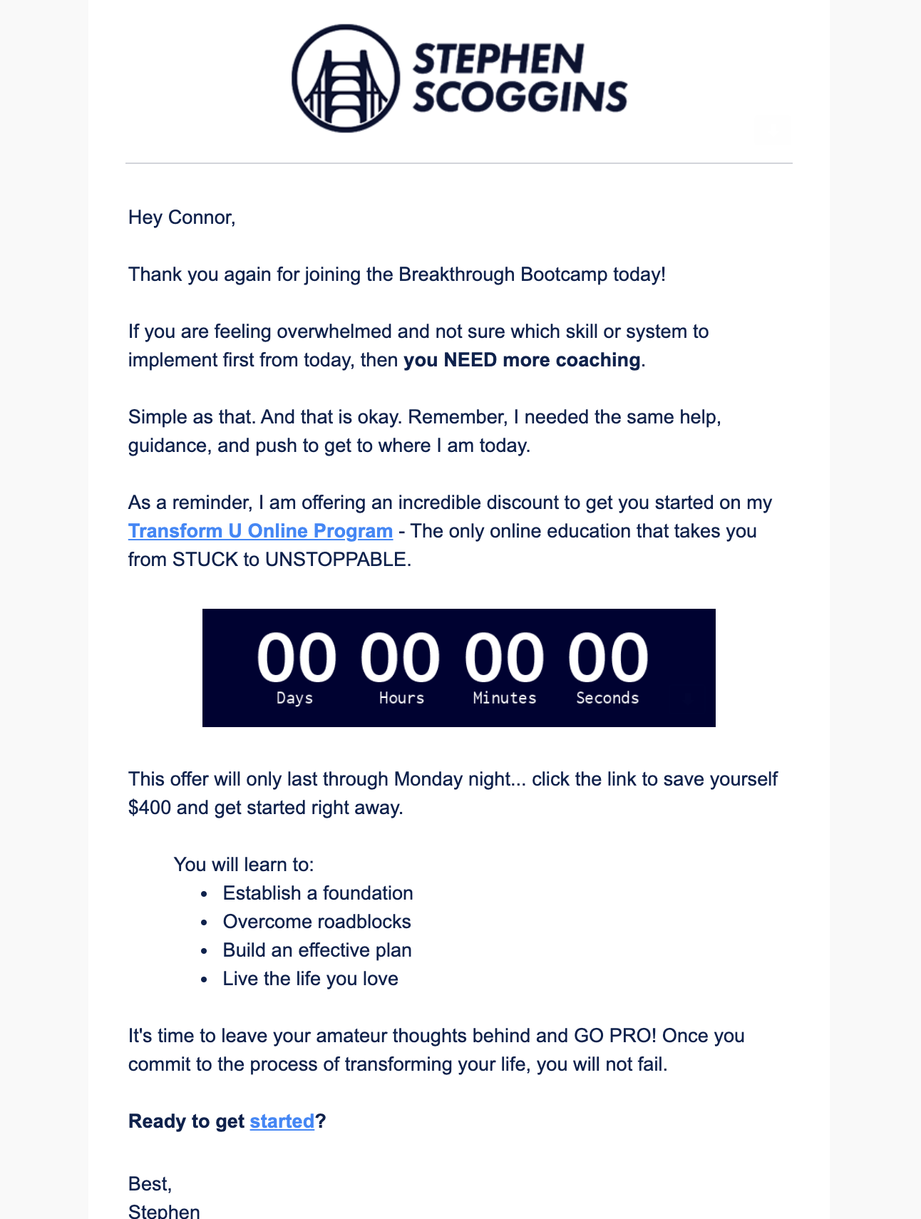 plusthis countdown timer email example