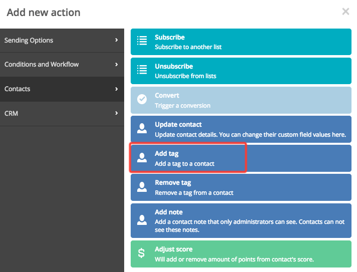 New action form in ActiveCampaign