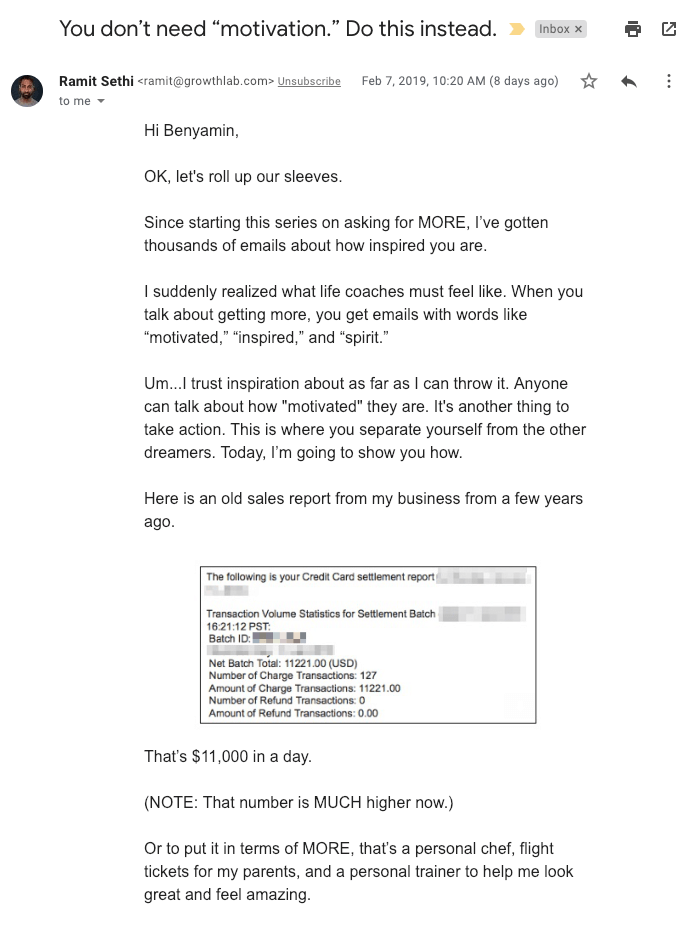 Esempio di email 2 scritto da Ramit Sethi