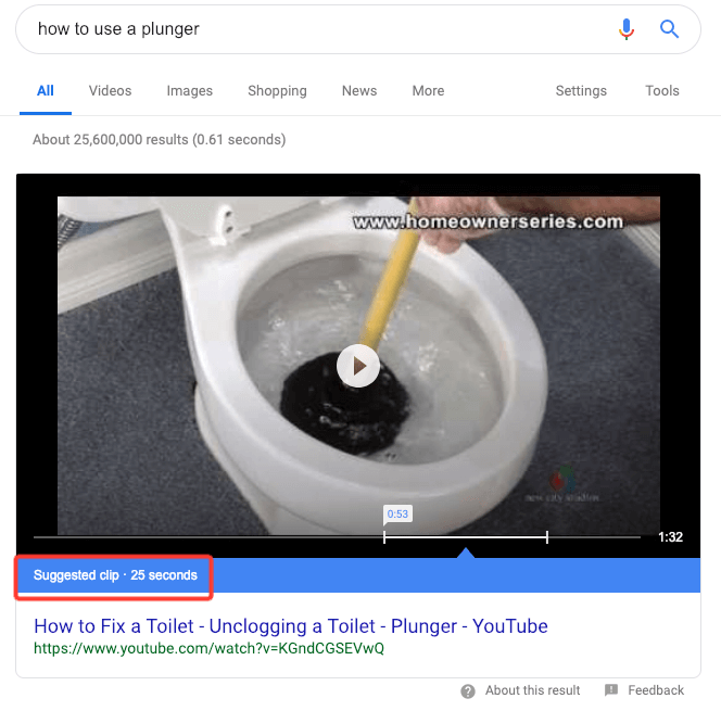 Google suggesting a time stamp