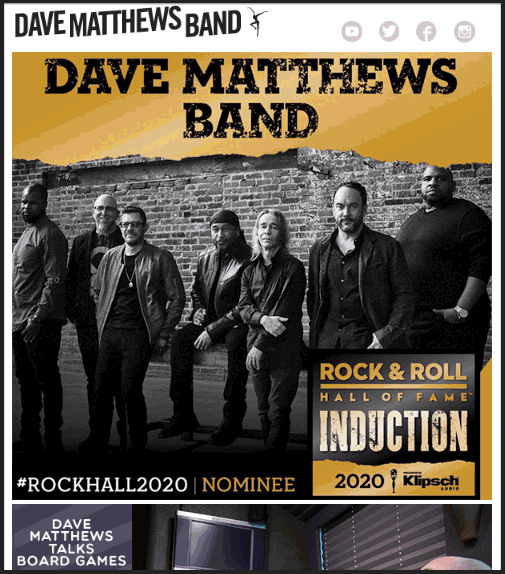 Dave Matthews Band email newsletter design example