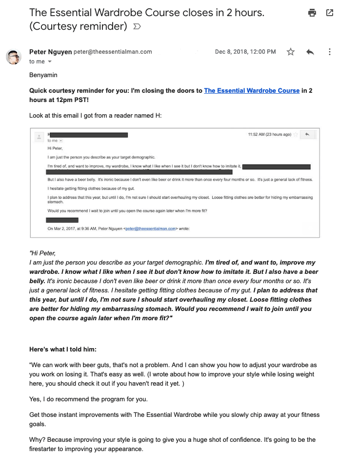 Peter Nguyen's closing email demonstrating urgency