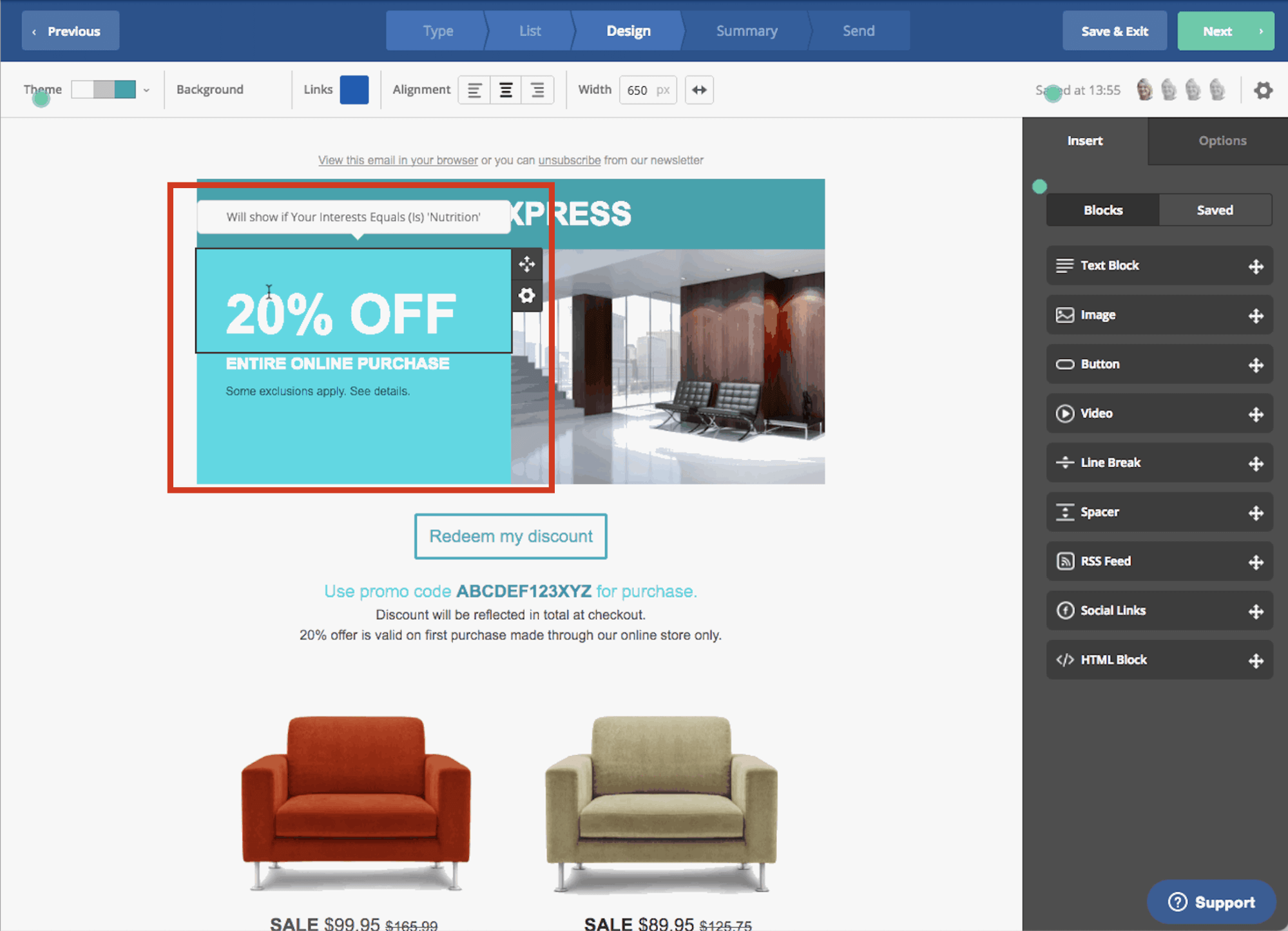 content block showing dynamic content in emails