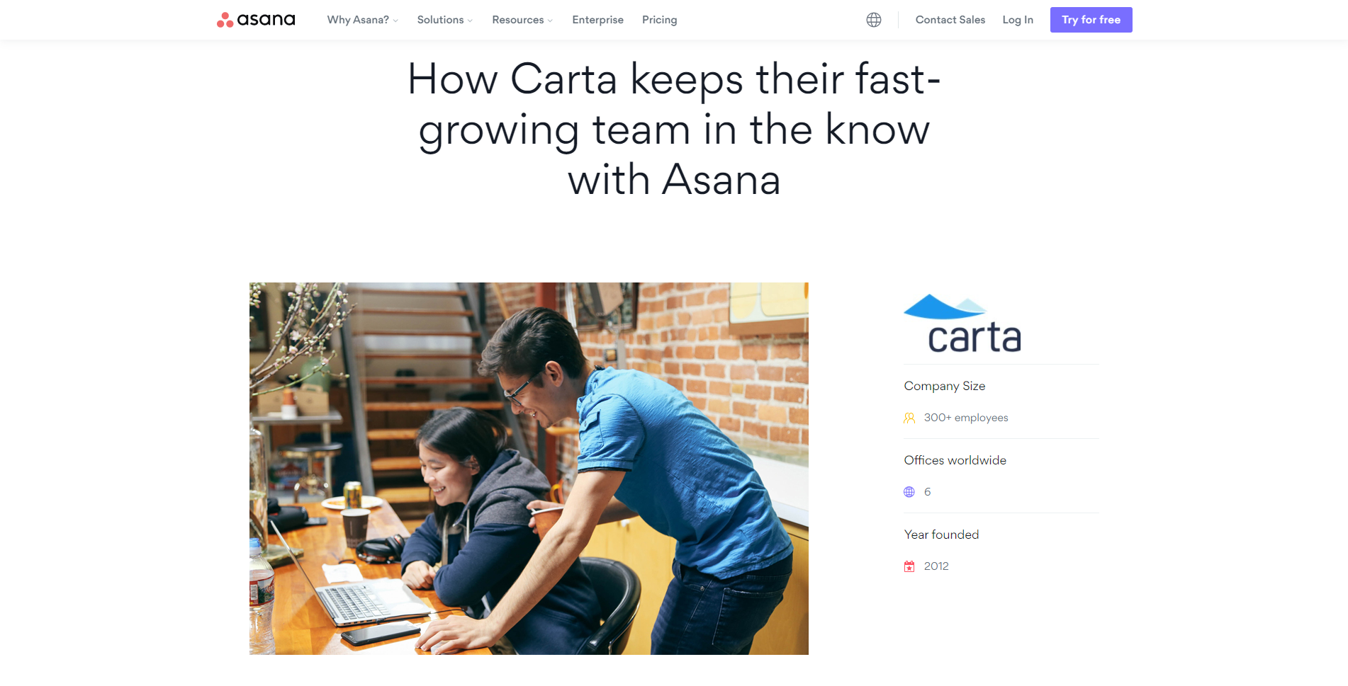 Asana marketing case study for Carta