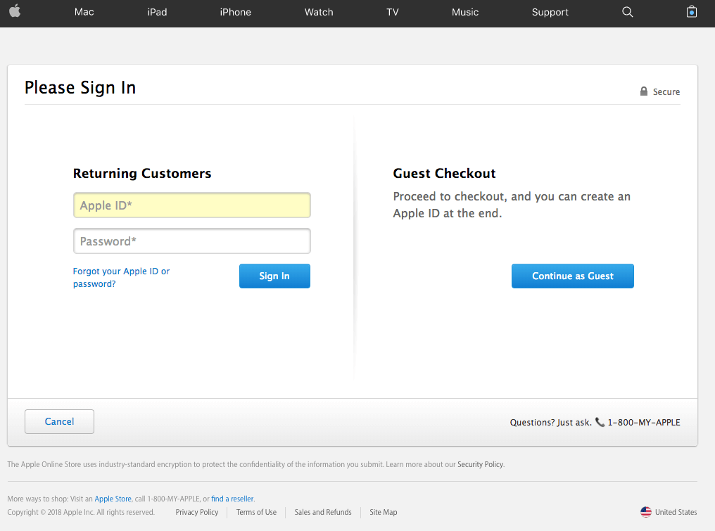 Apple login page