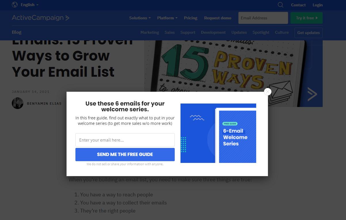 ActiveCampaign email popup examples