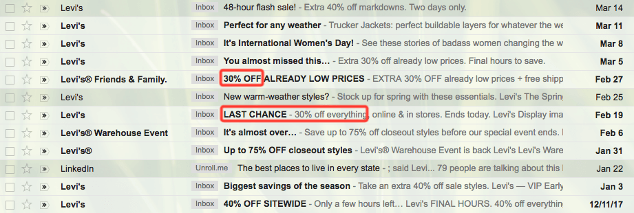 levis loss aversion emails