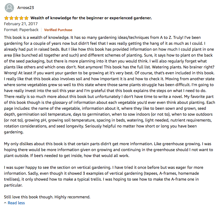 Amazon review of the gardening bible