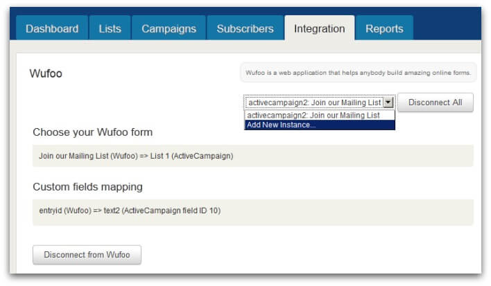Screenshot of ActiveCampaign Wufoo integration