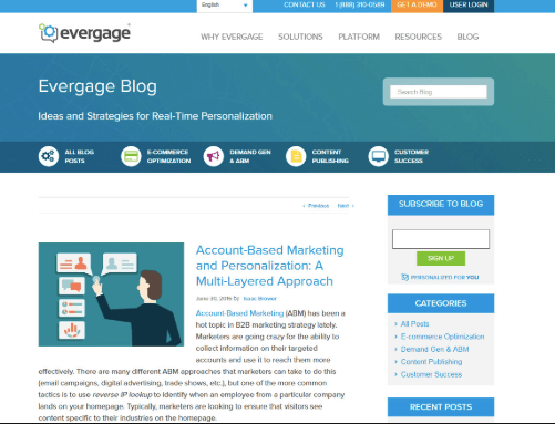 Evergage blog sidebar opt-in form demonstrating eye-catching colors