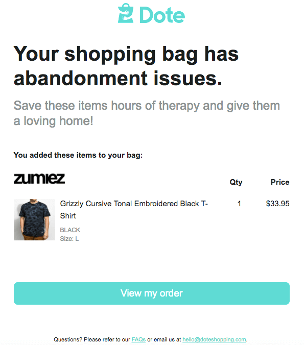 Dote abandoned cart email