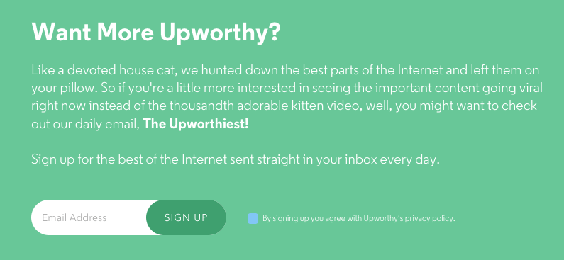 upworthy newsletter opt-in form example