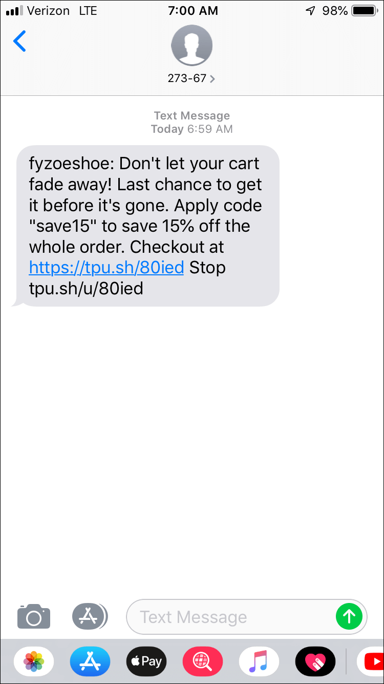 abandoned cart text message