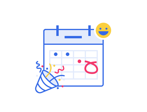 calendar with party popper and smily face emoji
