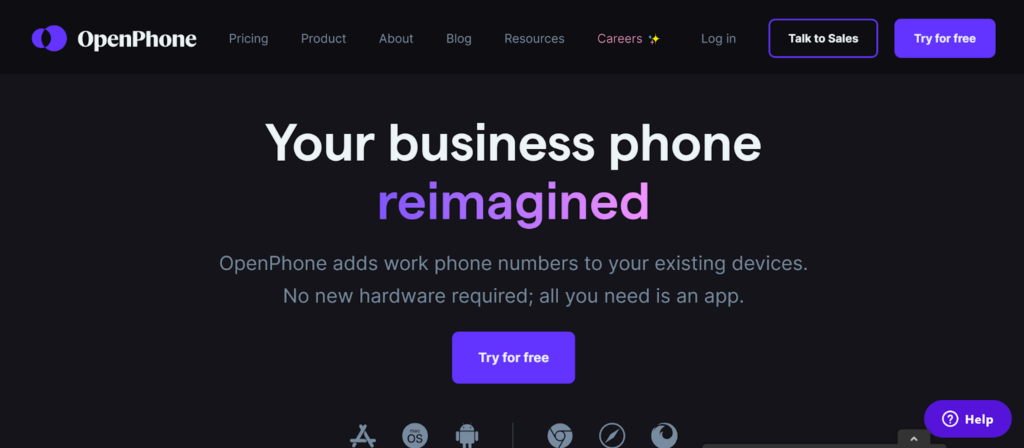 Screenshot of OpenPhone's Home Page