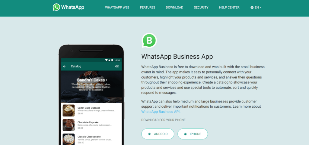 Screenshot of WhatsApp's Home Page