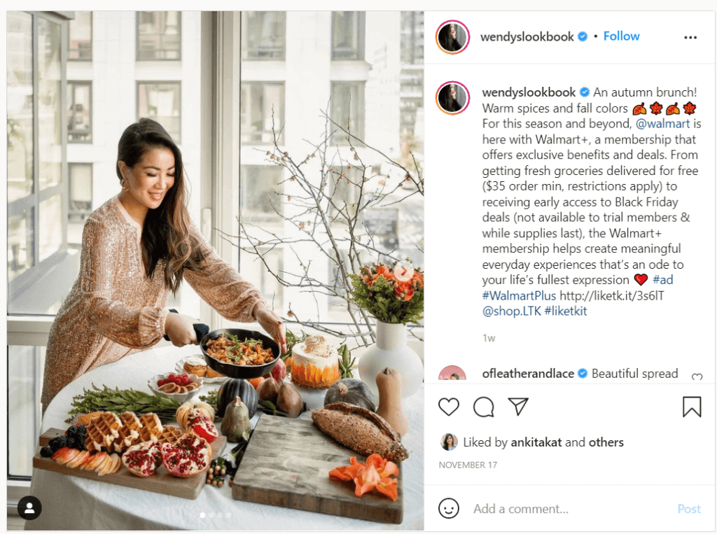 an example of influencer marketing on Instagram