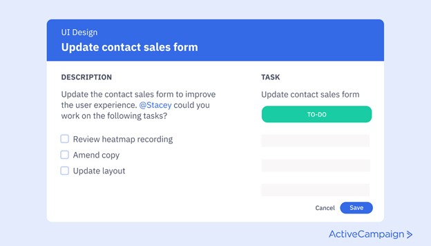 UI design of a contact sales form