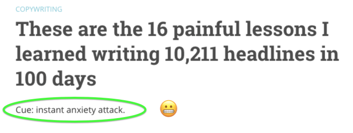  Artículo de Copyhackers titulado «Estas son las 16 duras lecciones que aprendí escribiendo 10 211 títulos en 100 días»
