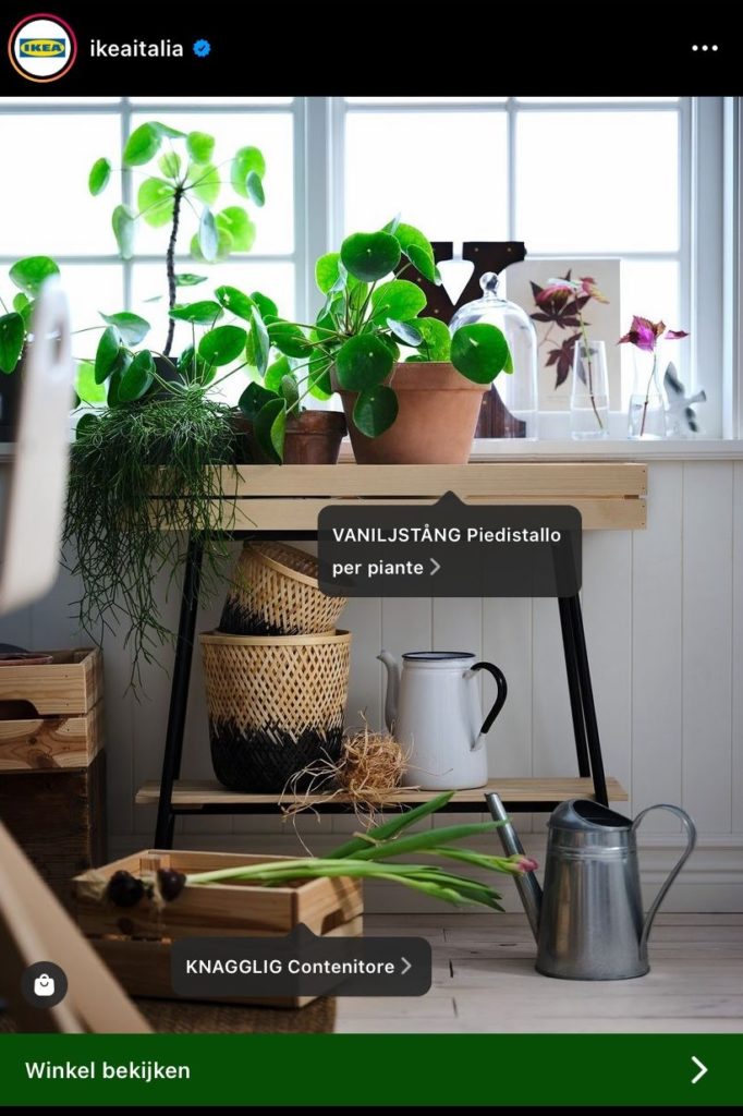 Un post Instagram di Ikea Italia da cui è possibile acquistare direttamente piante
