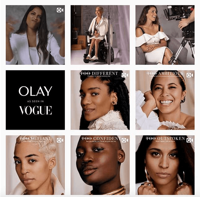 screenshot dalla pagina Instagram del brand di skincare Olay con i volti della loro ultima campagna pubblicitaria