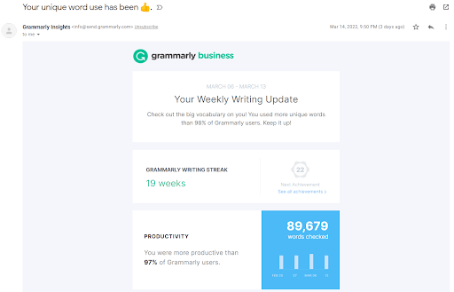 example of engagement email from grammarly