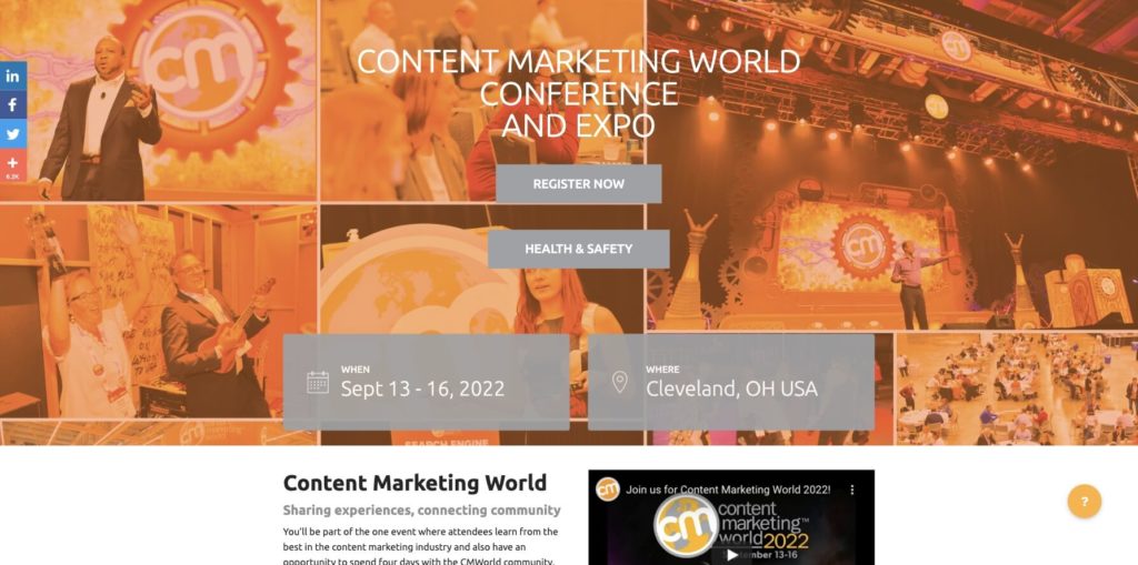 example event registration landing page from content marketing world