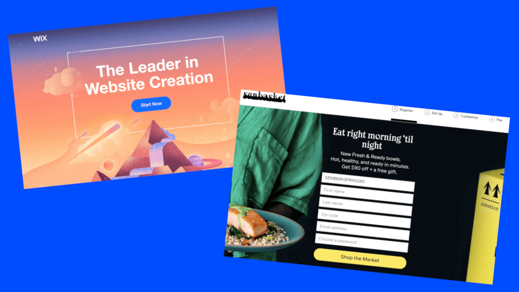 Example of lead generation and click-though landing pages