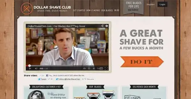 dollar shave club sharable landing page example