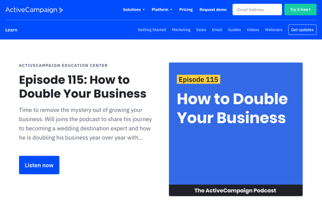screenshot of the activecampaign podcast page
