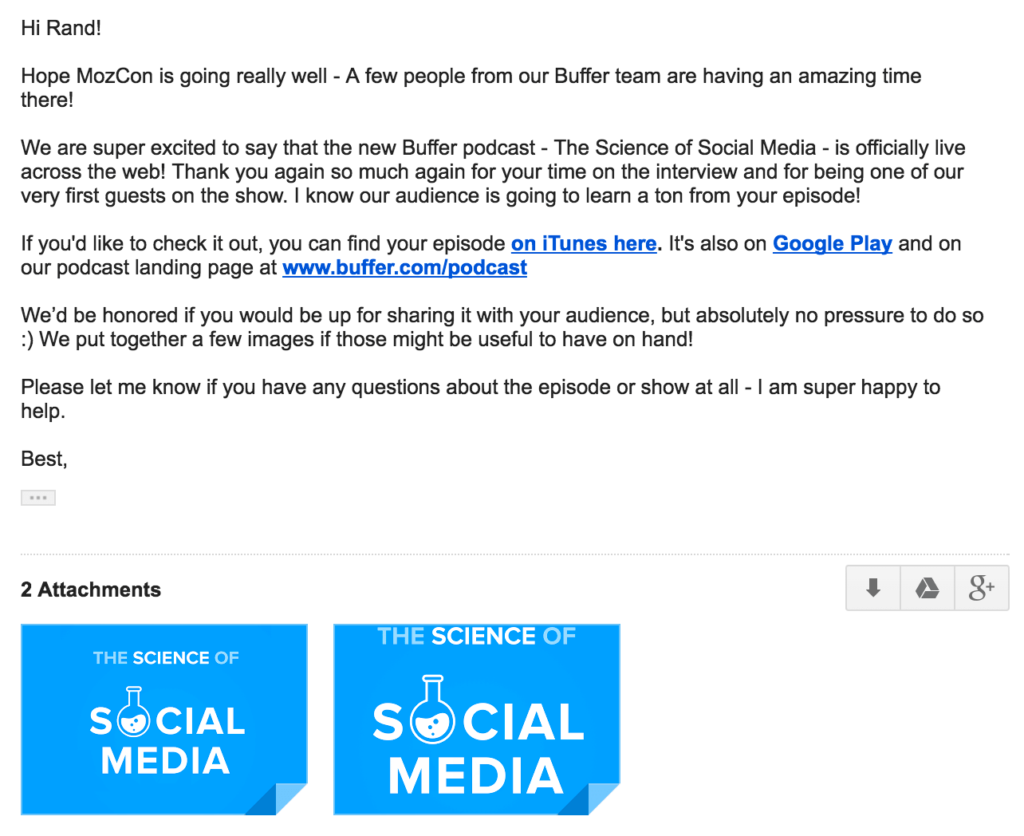 screenshot of an email from buffer to rand fishkin