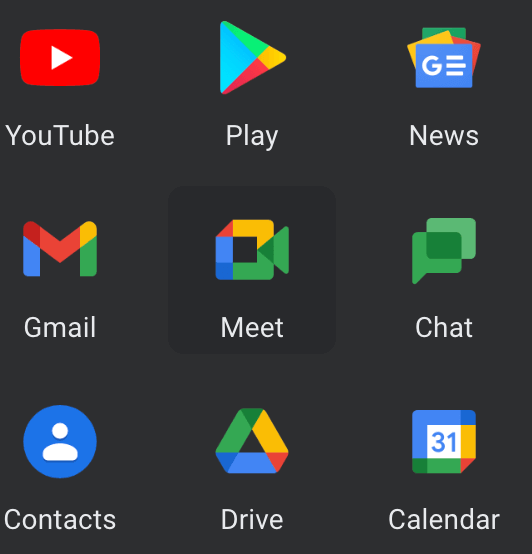 screenshot of available google apps