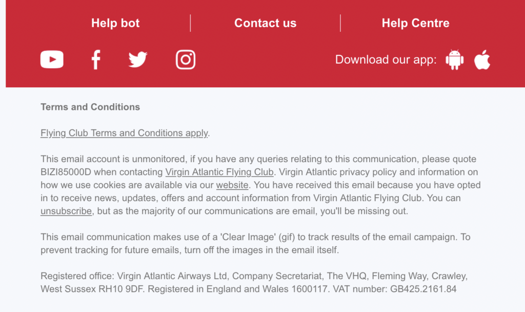 3. Pie de email de Virgin Atlantic