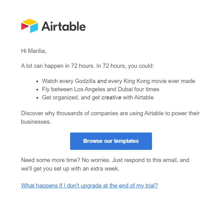 Esempi di email marketing dell'azienda Airtable
