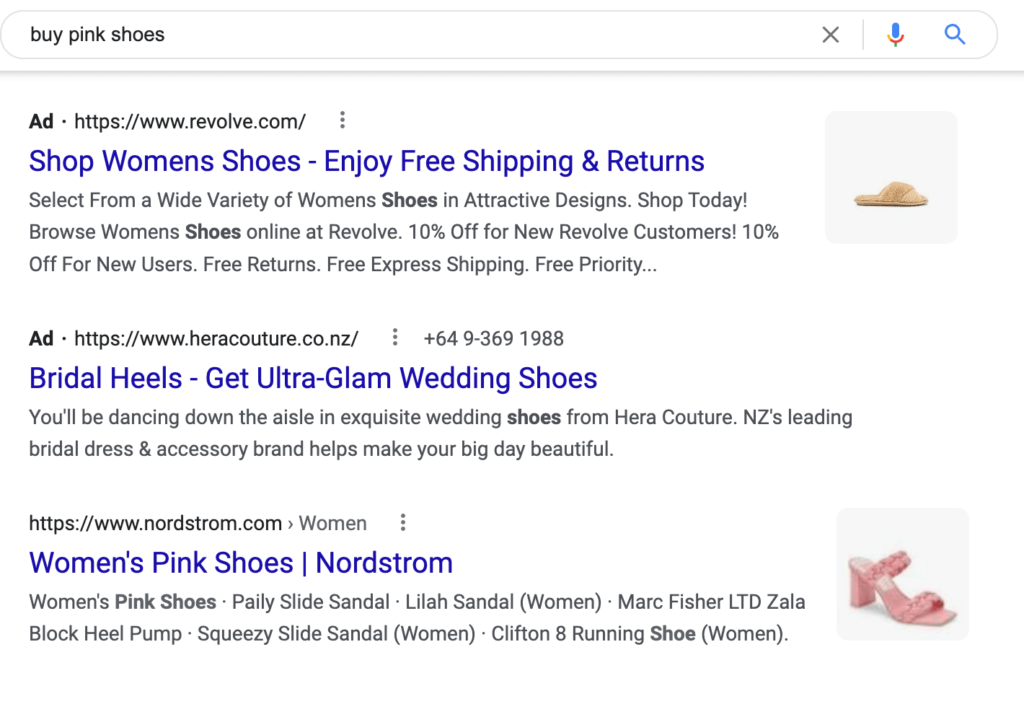 búsqueda en google de comprar zapatos rosas