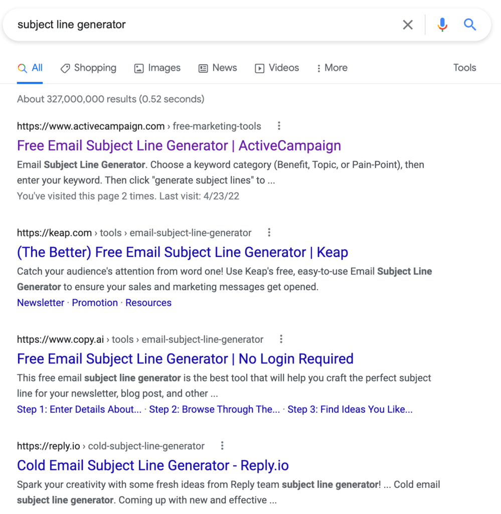 google search for subject line generator