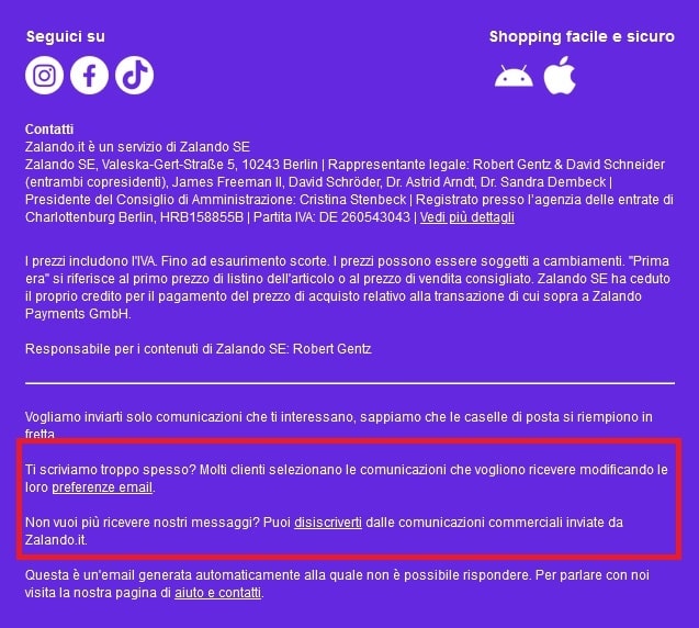 email footer Zalando Italia