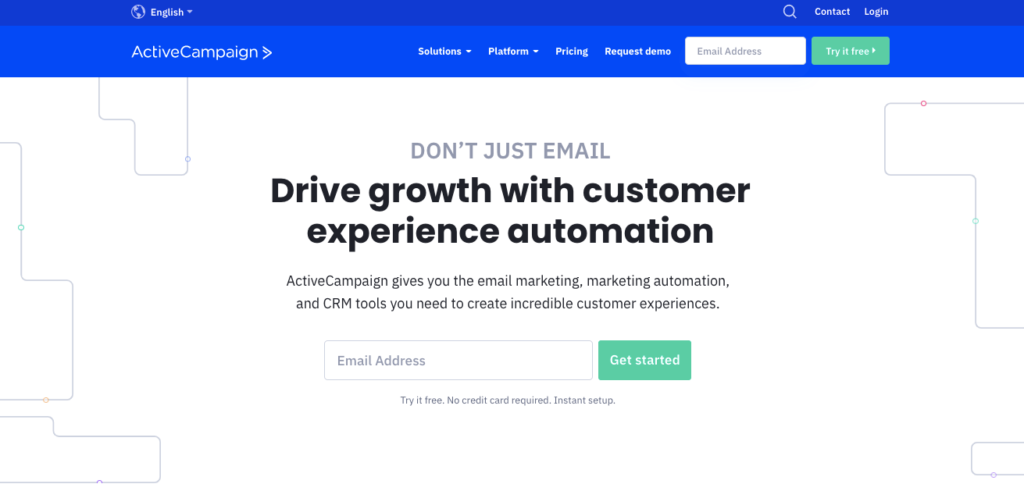 Screenshot of ActiveCampaign's homepage