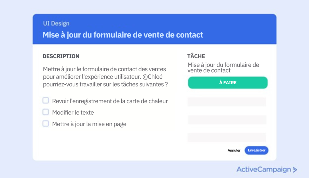 Conception de l'interface utilisateur d'un formulaire de vente de contact sur un projet CRM