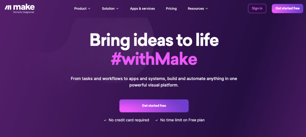 Screenshot of Make's homepage