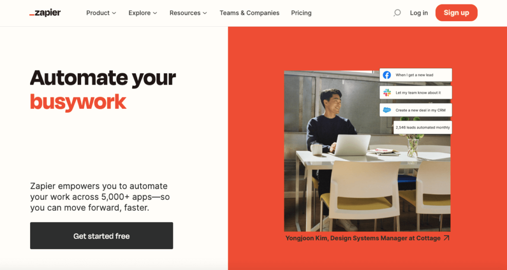 Screenshot of Zapier's homepage