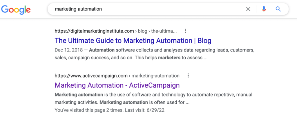 marketing automation google search