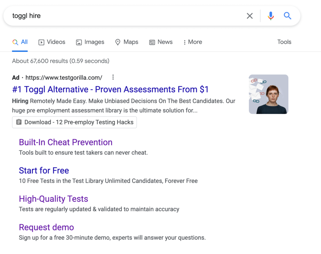 testgorilla google ad